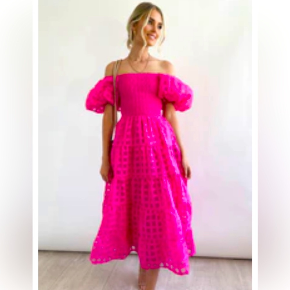 Gingham & Heels hot pink summer midi dress
